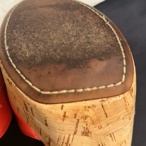 PRADA Pink Orange Patent Peep Toe Cork Wedge Pump Shoe 39.5 - Picture 8 of 10